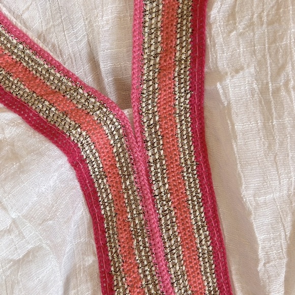 Swim Suit Coverup in White with pink and gold trim and pink Pom-pom Trim - Picture 3 of 8